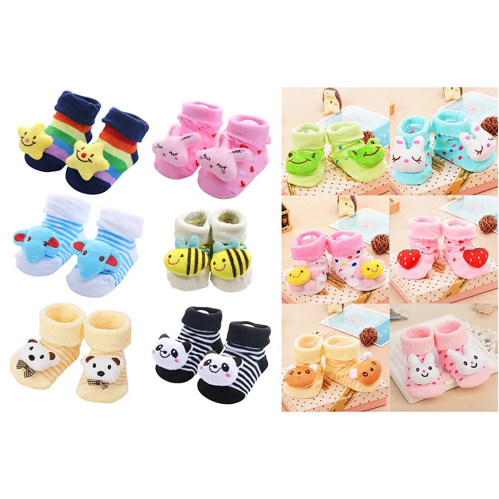 US 6 Pack Wrapables Cute 3D Cartoon Anti-Skid Baby Booties Sock Slipper Shoes