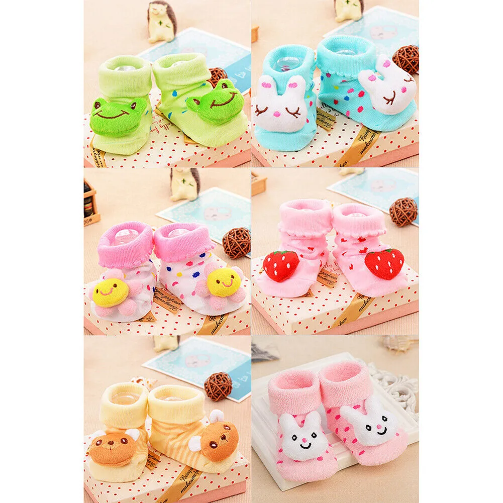 US 6 Pack Wrapables Cute 3D Cartoon Anti-Skid Baby Booties Sock Slipper Shoes