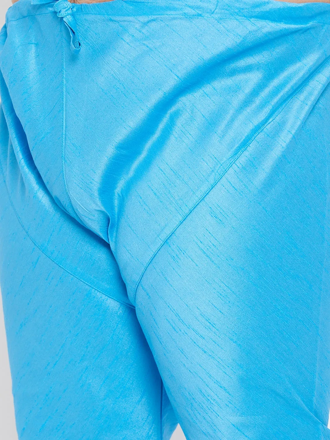 Vastramay Plus Men's Aqua Silk Blend Kurta Pyjama Set