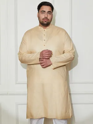 Vastramay Plus Men's Beige Cotton Linen Kurta