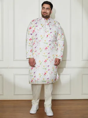 Vastramay Plus Men's Cream Cotton Blend Kurta And Pyjama Set