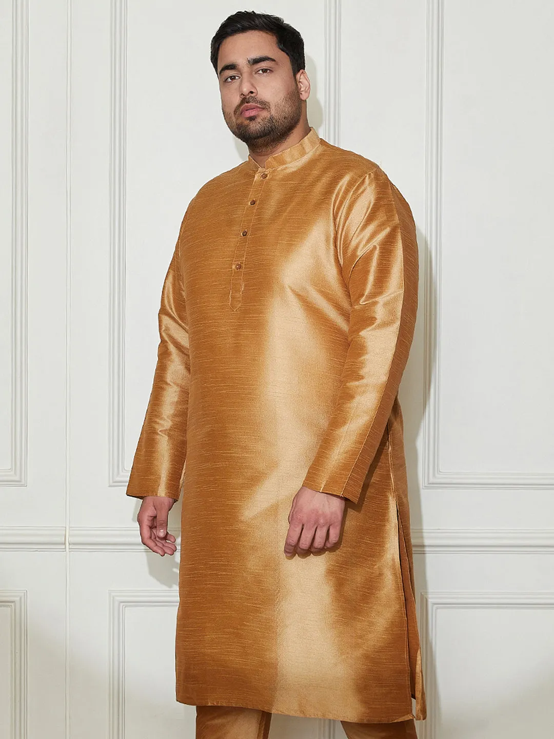 Vastramay Plus Men's Rose Gold Silk Blend Kurta
