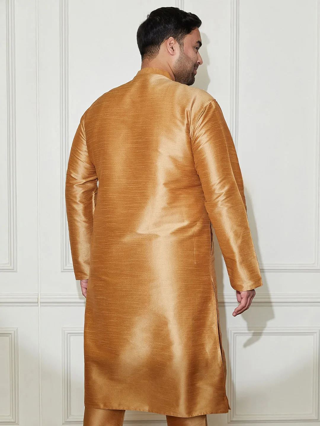 Vastramay Plus Men's Rose Gold Silk Blend Kurta