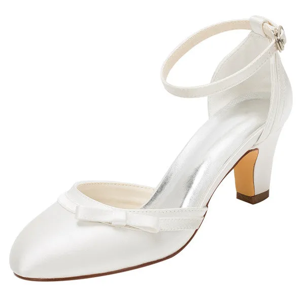 Wedding Shoes,Women's Satin Stiletto Heel Closed Toe Pumps With Buckle,L-585