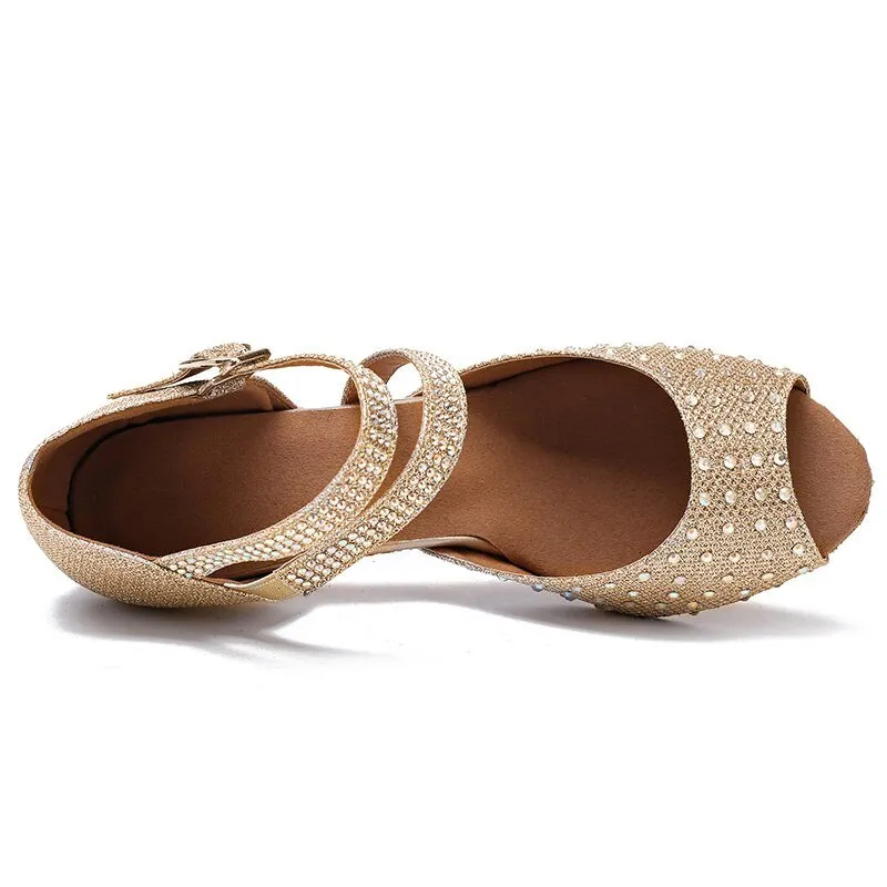 WEDOPUS Go-Go Glitter Faux Diamond Ballroom Soft Bottom Dance Shoes