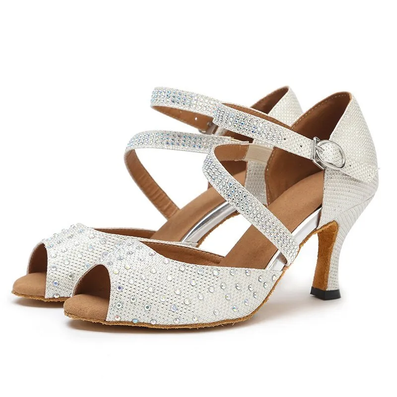 WEDOPUS Go-Go Glitter Faux Diamond Ballroom Soft Bottom Dance Shoes