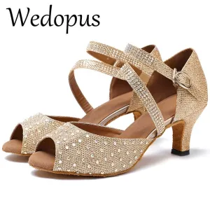 WEDOPUS Go-Go Glitter Faux Diamond Ballroom Soft Bottom Dance Shoes