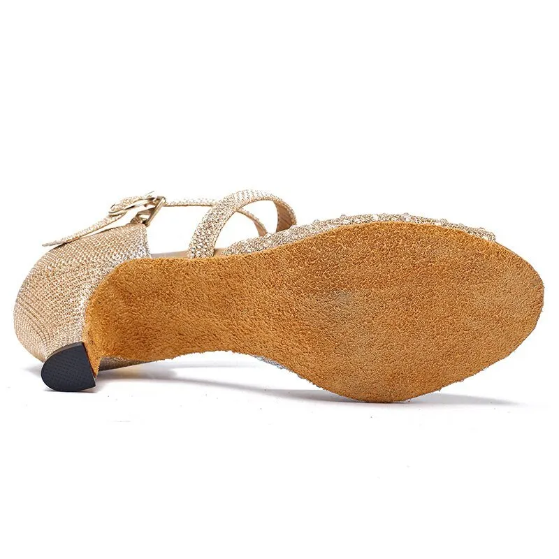 WEDOPUS Go-Go Glitter Faux Diamond Ballroom Soft Bottom Dance Shoes