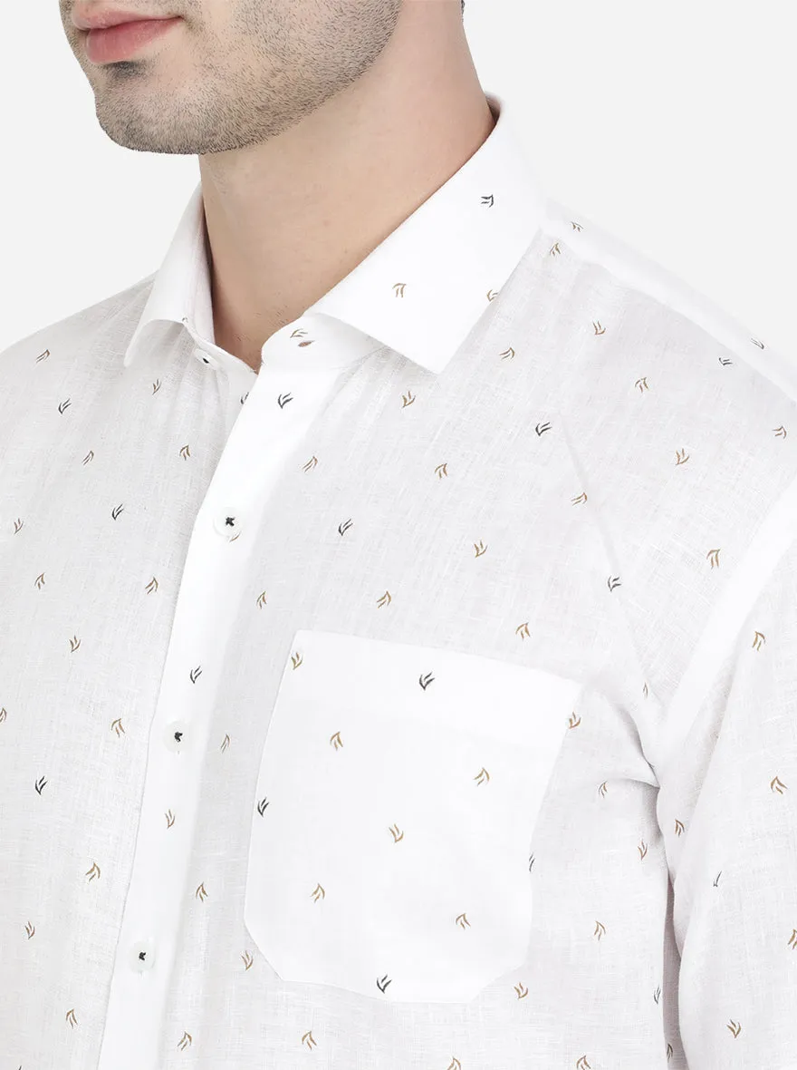 White & Brown Printed Regular Fit Formal Shirt | JadeBlue
