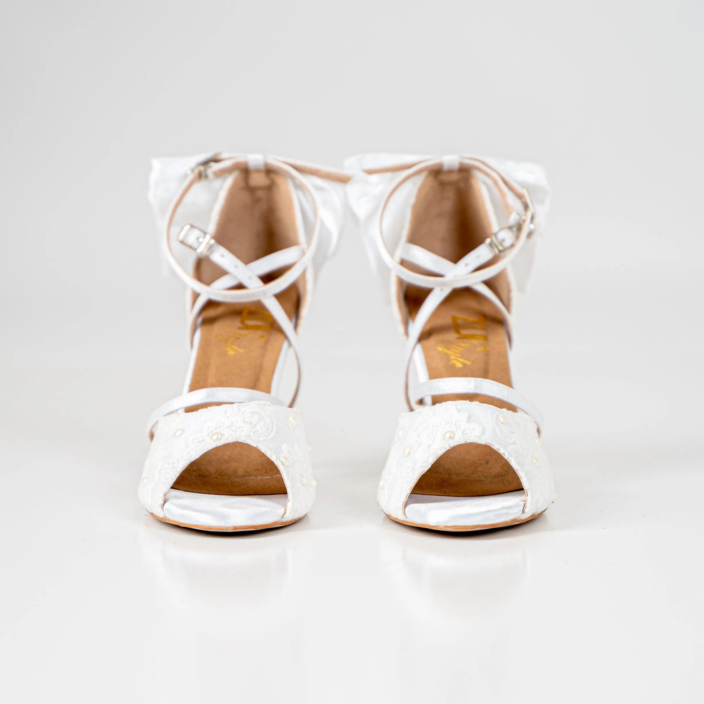 White Pearl Bow Tie Wedding Dance Shoes (Custom Only)
