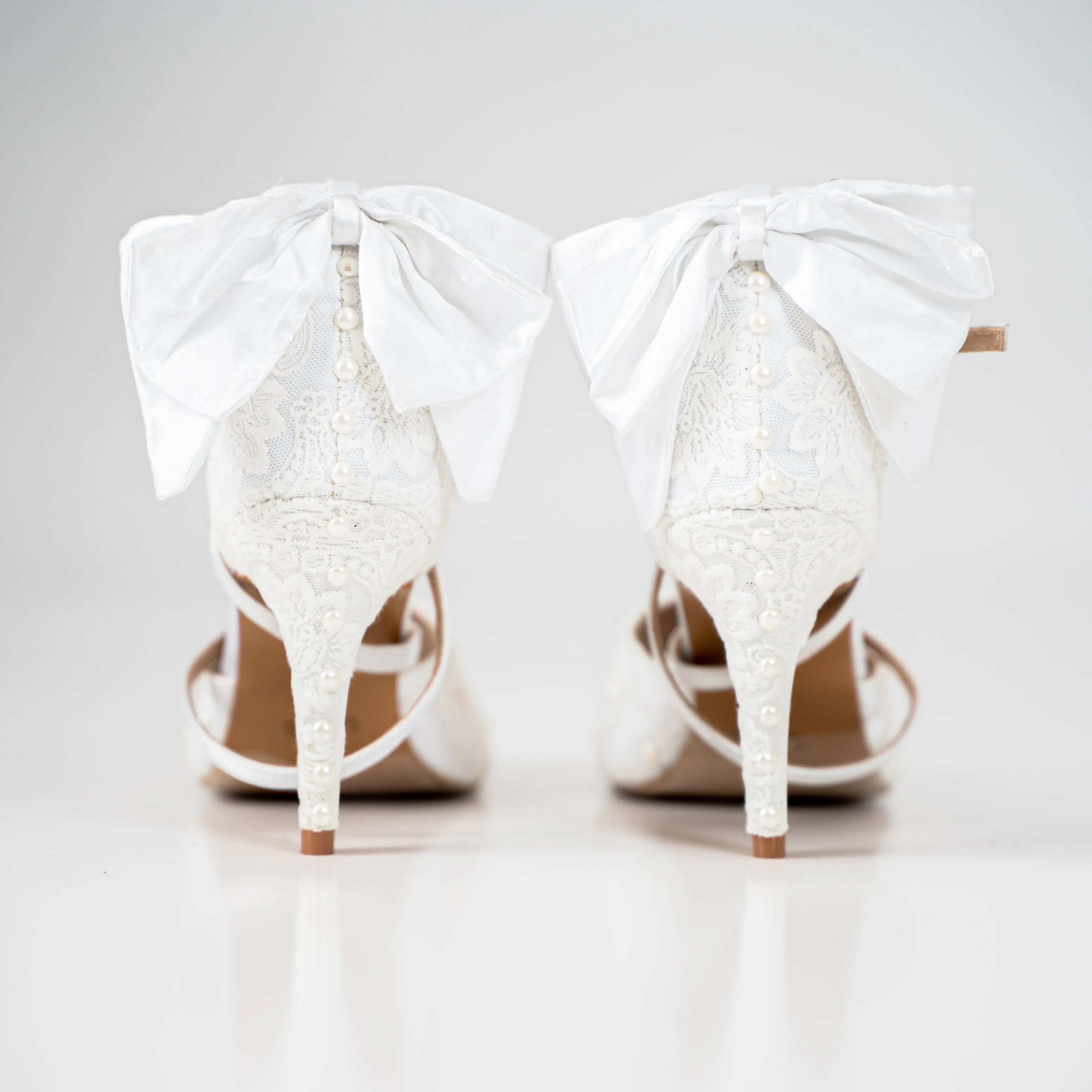 White Pearl Bow Tie Wedding Dance Shoes (Custom Only)