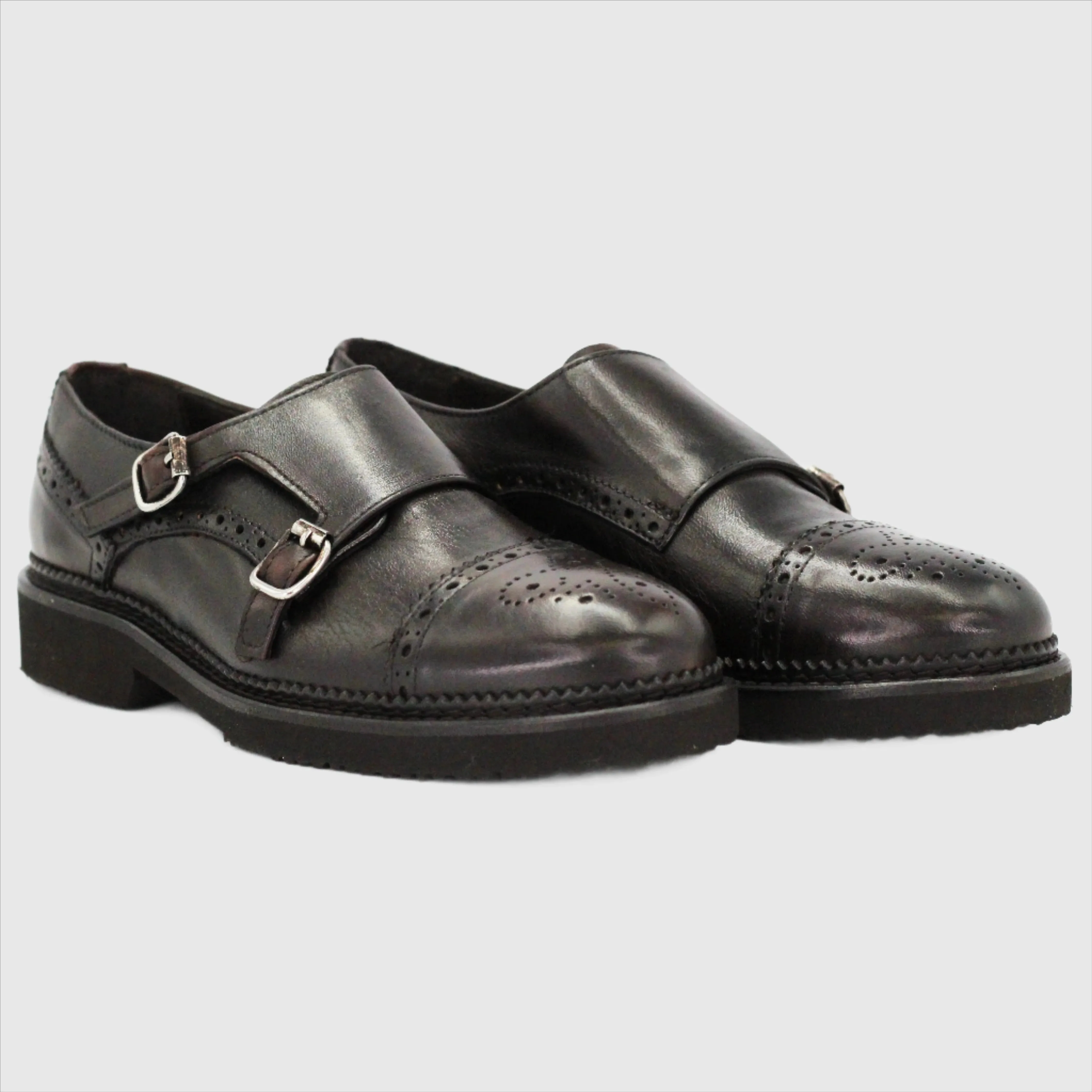 Woman's Brogue Double Monk Leather in Testa Di Moro (GRD611/6)