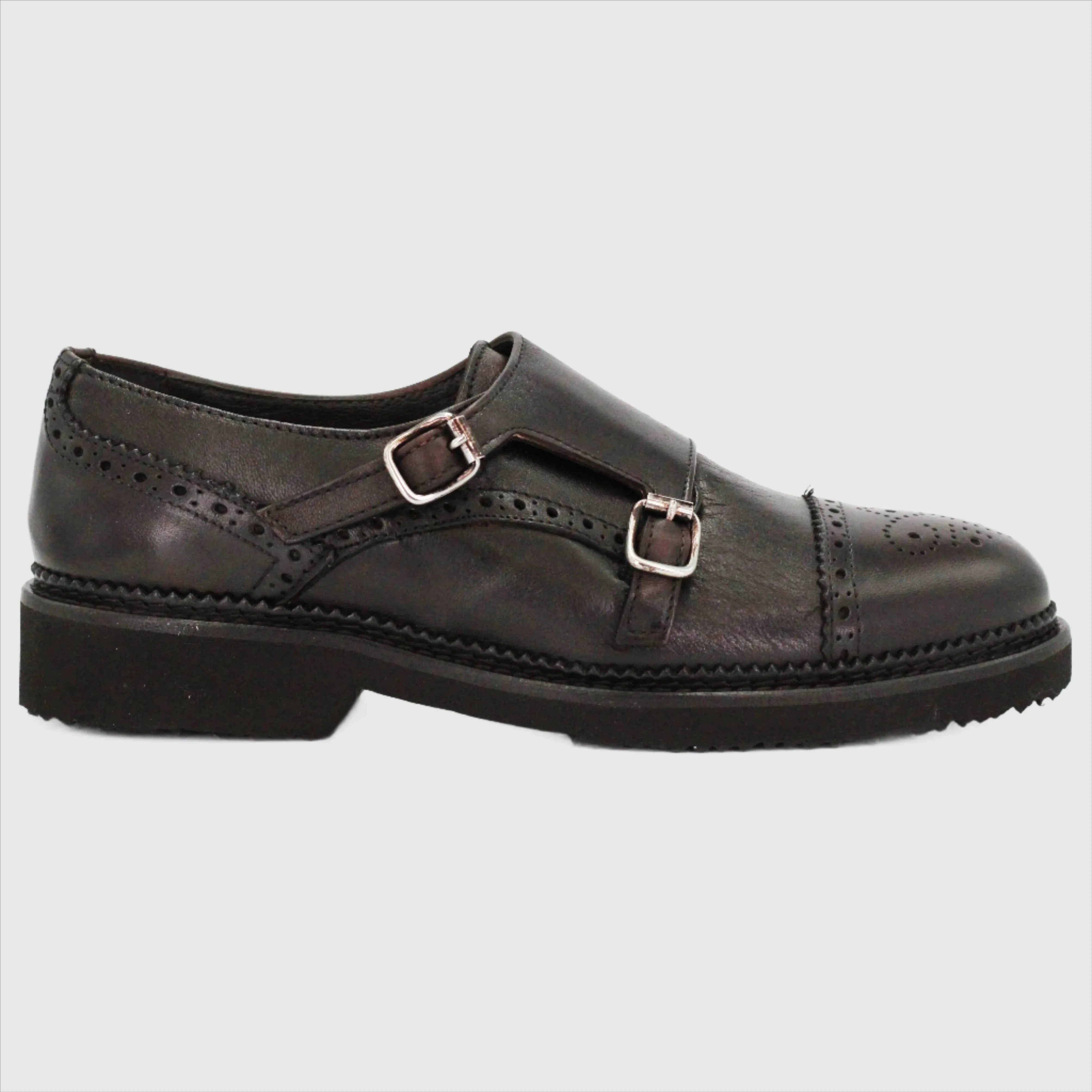 Woman's Brogue Double Monk Leather in Testa Di Moro (GRD611/6)