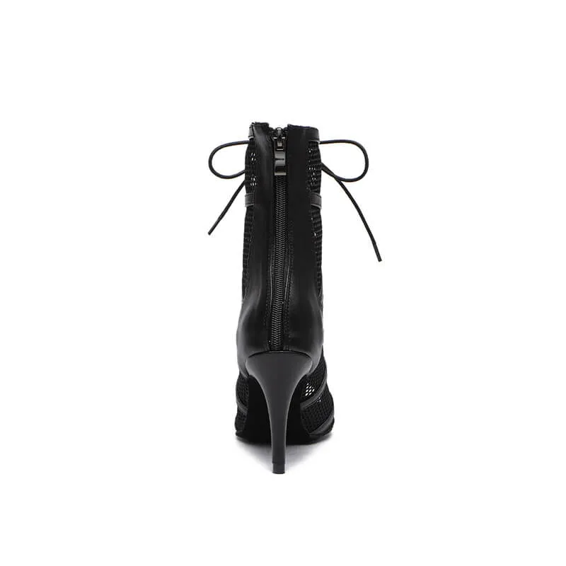 Women Mesh Pointed toe  High Heels Ankle Boots