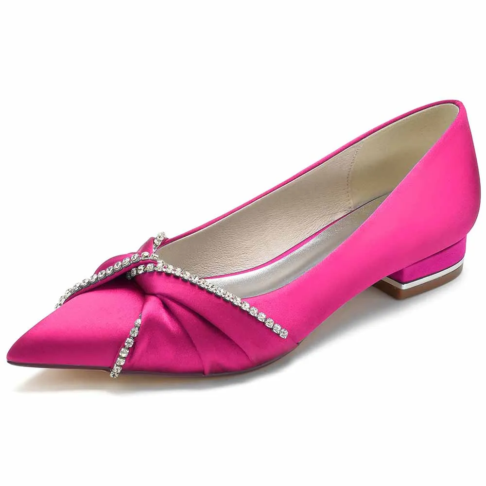 Women Wedding Flat Satin Bridal Shoes with Beaded Bow