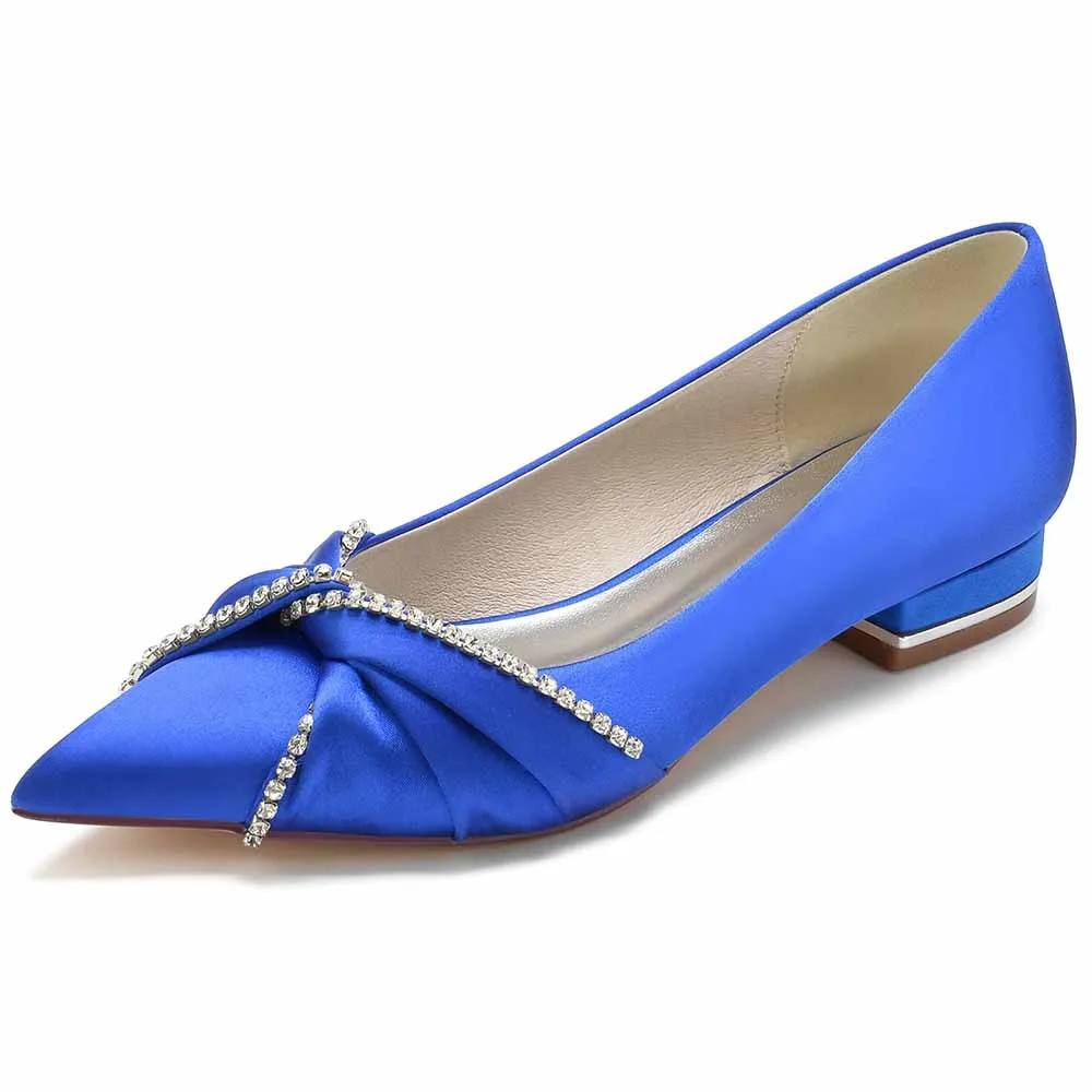 Women Wedding Flat Satin Bridal Shoes with Beaded Bow