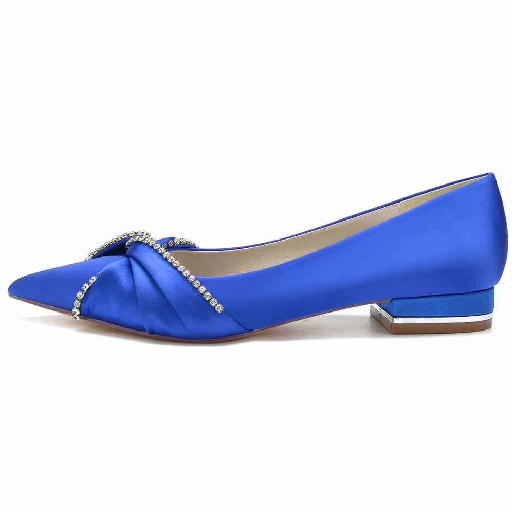 Women Wedding Flat Satin Bridal Shoes with Beaded Bow