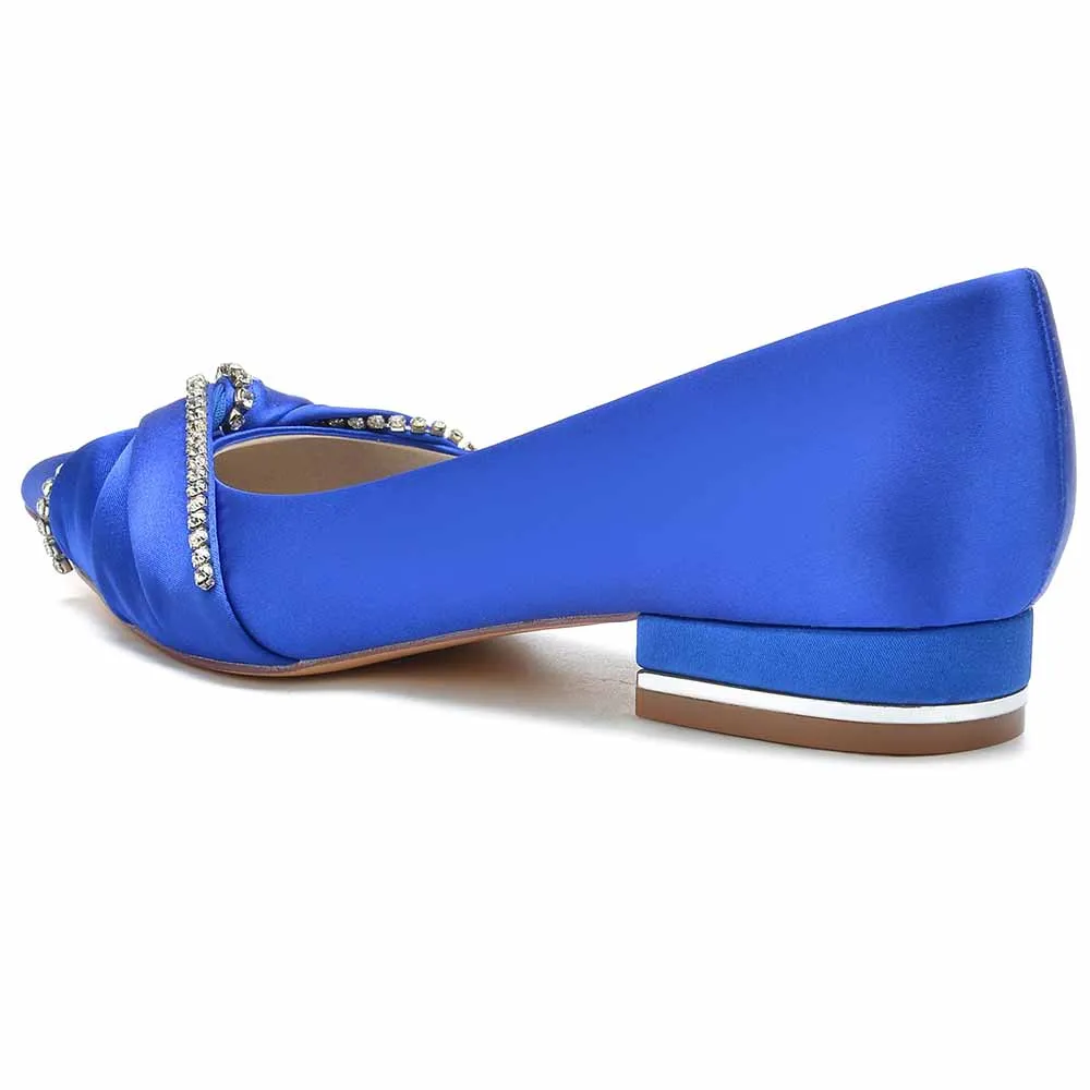 Women Wedding Flat Satin Bridal Shoes with Beaded Bow