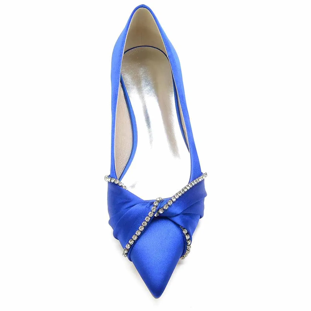 Women Wedding Flat Satin Bridal Shoes with Beaded Bow