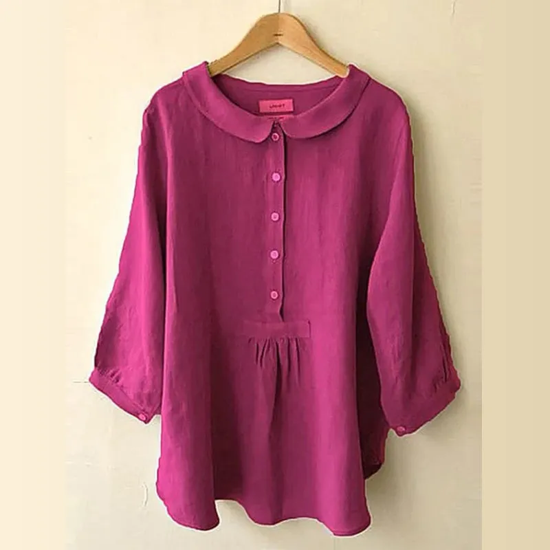 Women's Cotton Linen Seven Sleeve Shirt