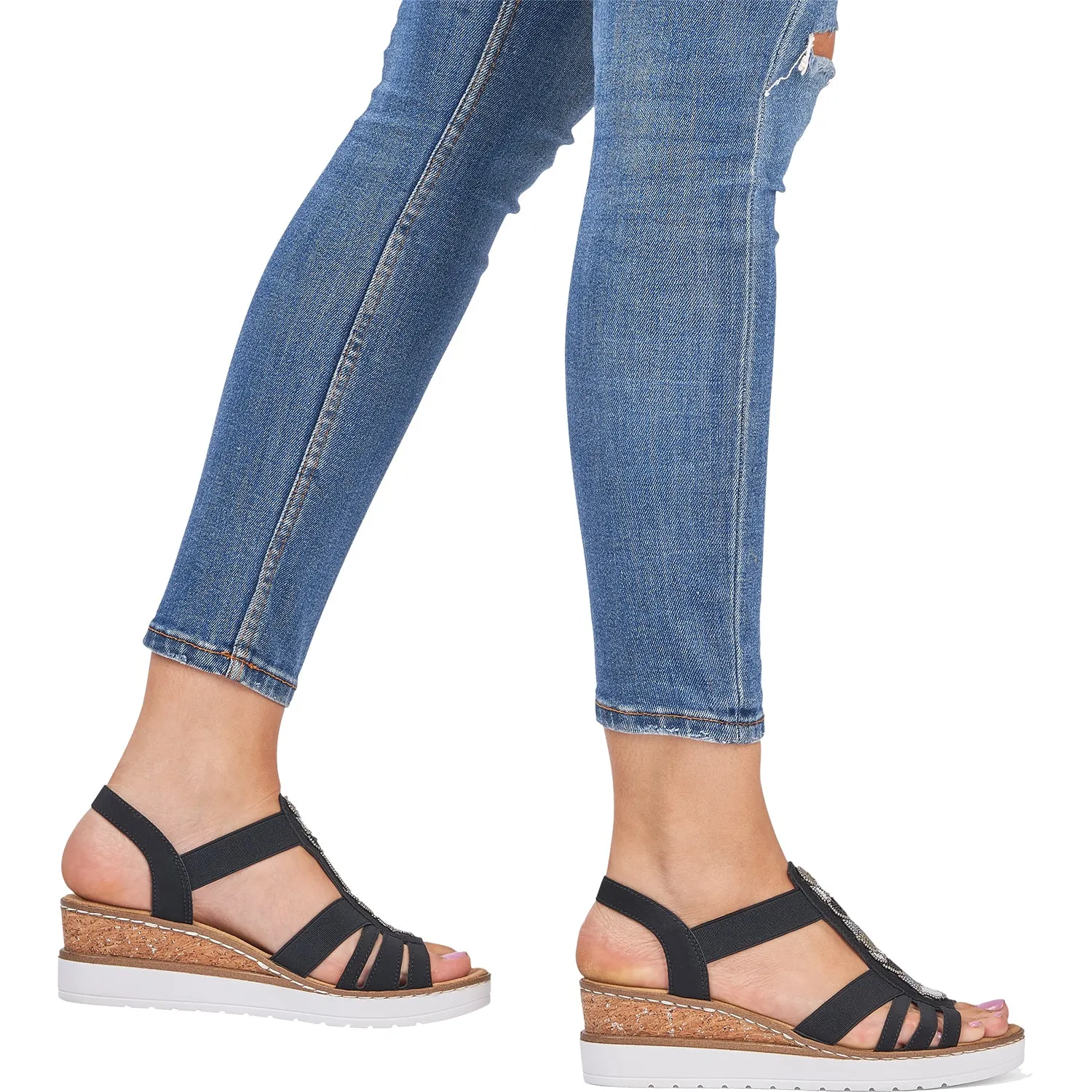 Women's Rieker V38F9-00 Fanni F9 Black Stretch Synthetic