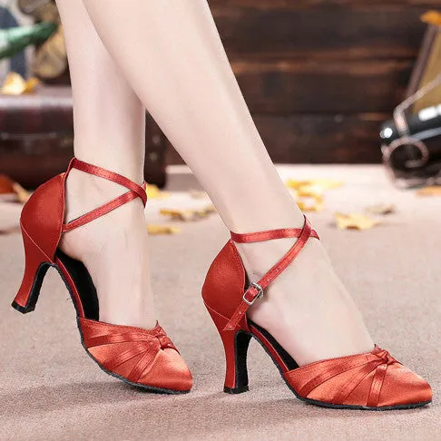 Women's Satin Dance Shoes Closed Pointed Toe Latin Ballroom Salsa Dancing Shoes For Girls closed toe latin dance shoes 6403