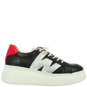 Wonders Black & Red Leather Brand Lace Sneakers