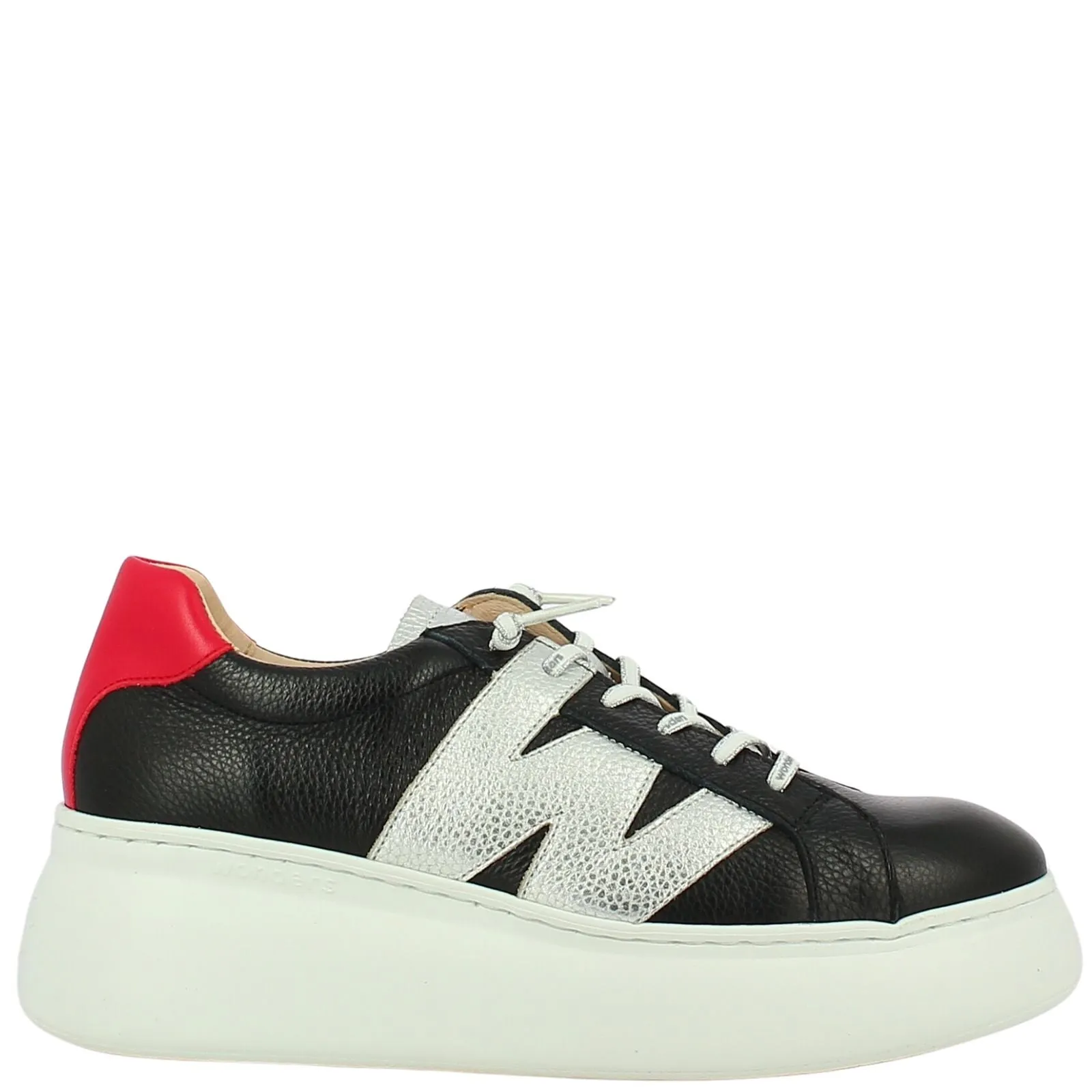 Wonders Black & Red Leather Brand Lace Sneakers
