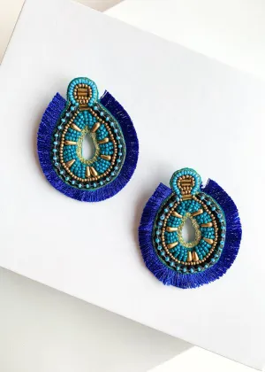 Yala Blue and Gold Beaded Beaded Drop Earrings