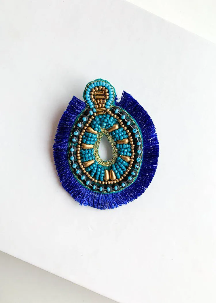 Yala Blue and Gold Beaded Beaded Drop Earrings